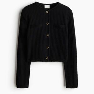 New H&M Black Button-Up Women's Sweater cardigan gold buttons knit